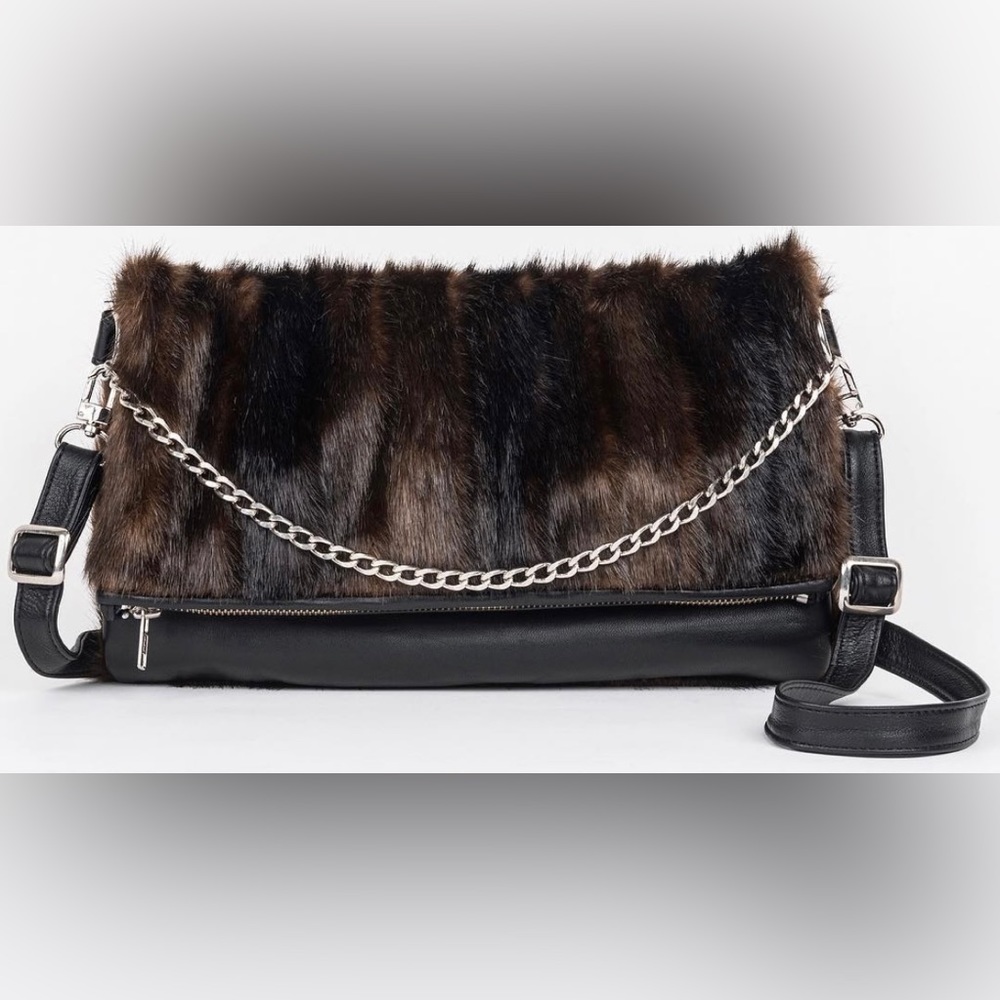 Orley Havens faux mink and leather bag, crossbody, clutch or shoulder bag!